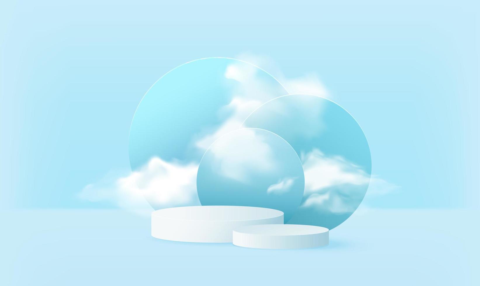 Background product display blue rendered geometric shape with podium and minimal cloudy scene.Vector illustration vector