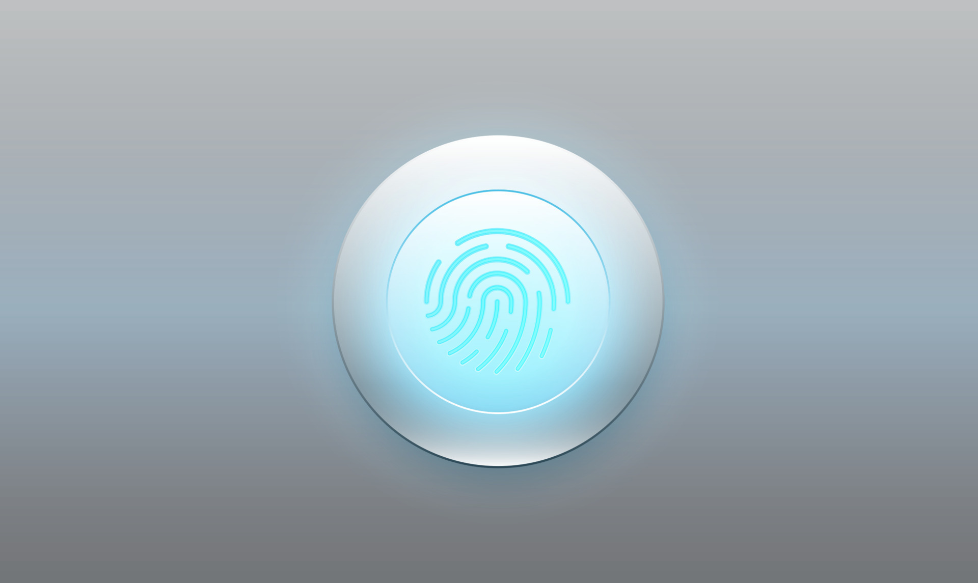 Fingerprint scanner icon and round button with metallic background