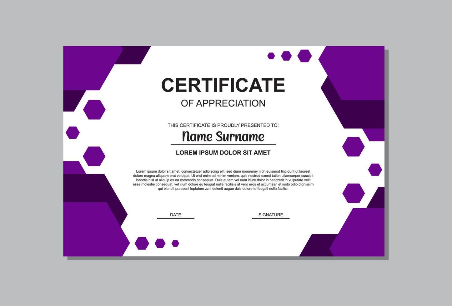 certificate template design in purple color. vector