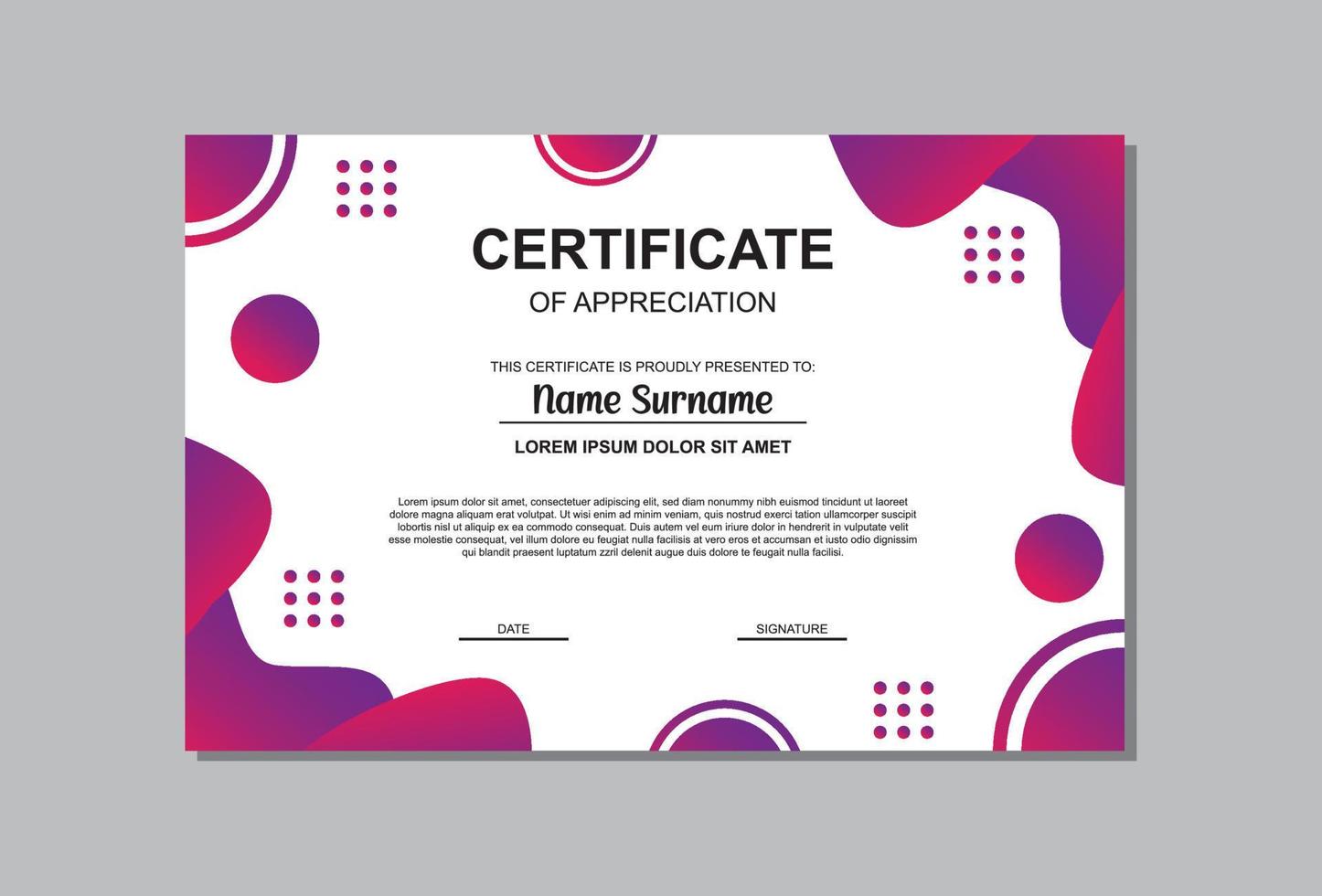 certificate template design in purple color. vector