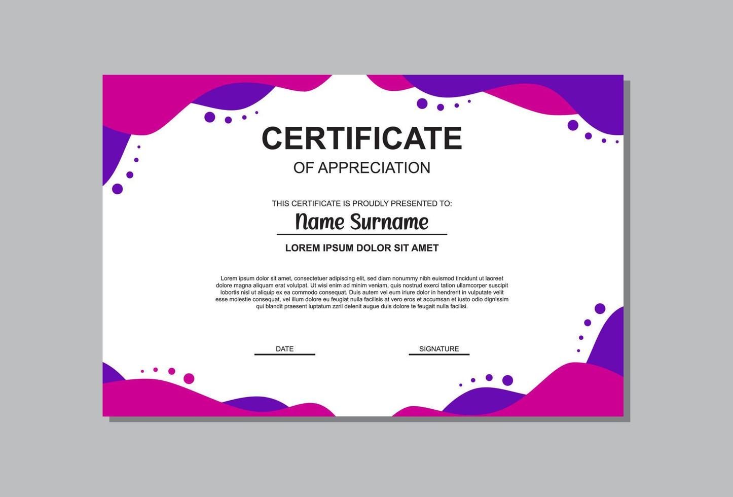 certificate template design in purple color. vector