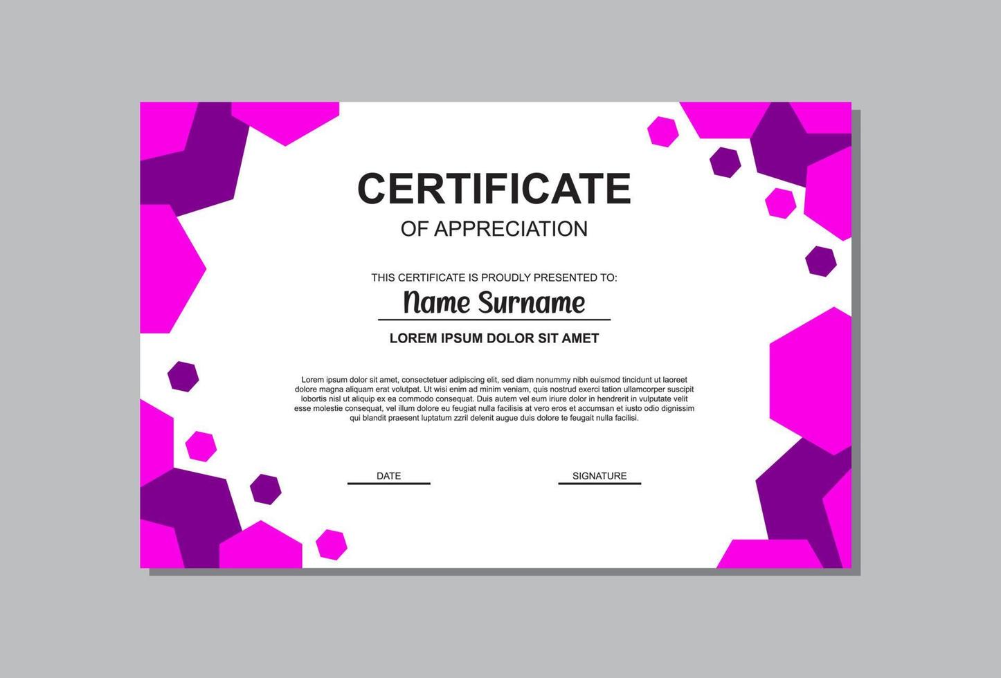 certificate template design in purple color. vector