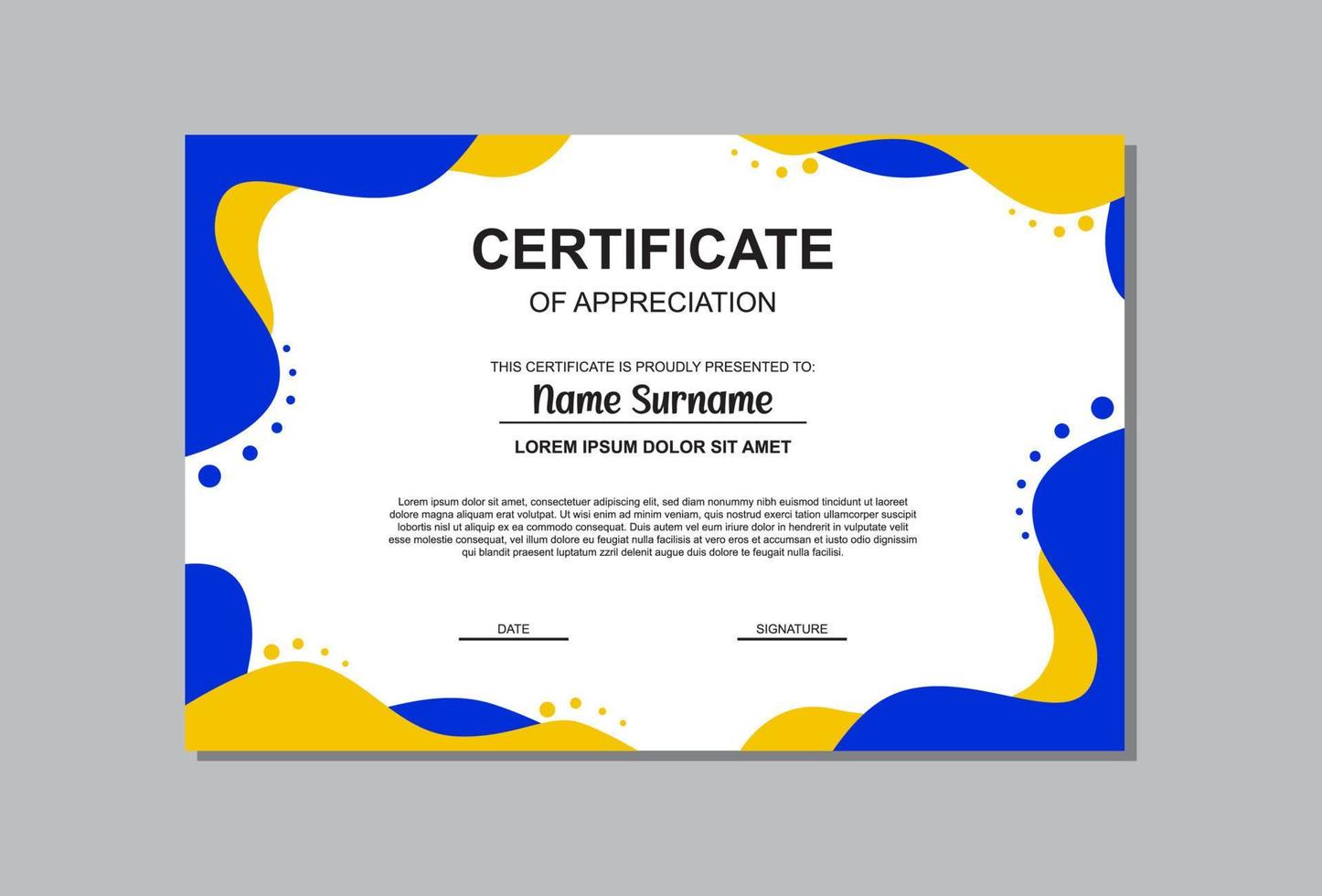 certificate template design in orange and yellow colors vector