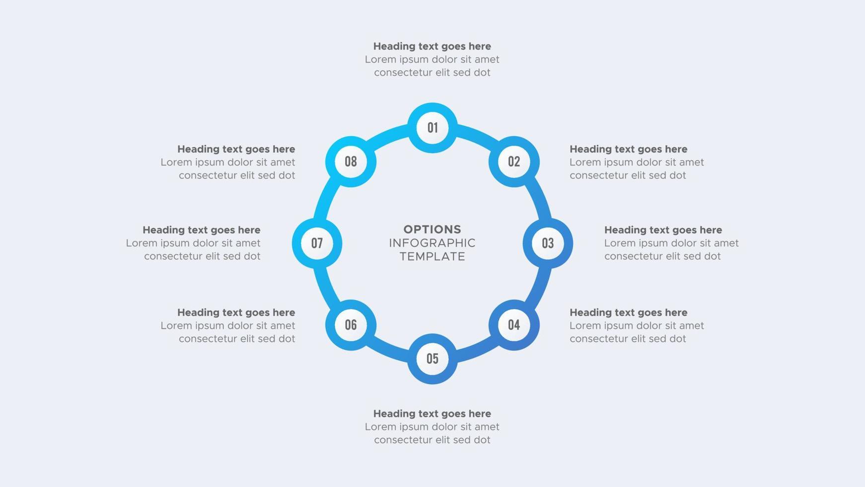 ocho 8 pasos opciones circulo redondo negocio infografía moderno diseño modelo vector