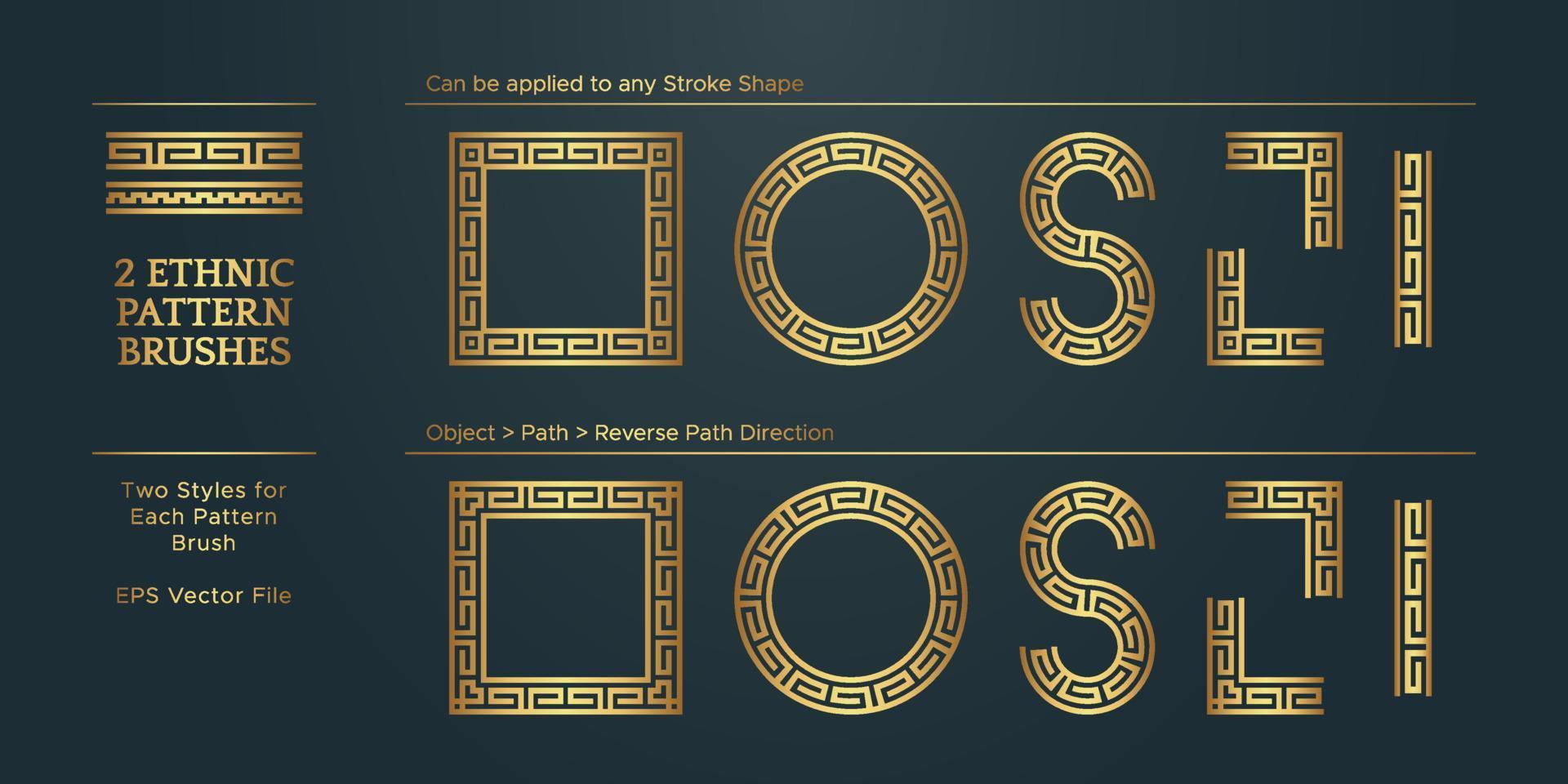 Vintage Golden Geometric Pattern Borders Frames, Traditional Ethnic Vector Border Frame Collection