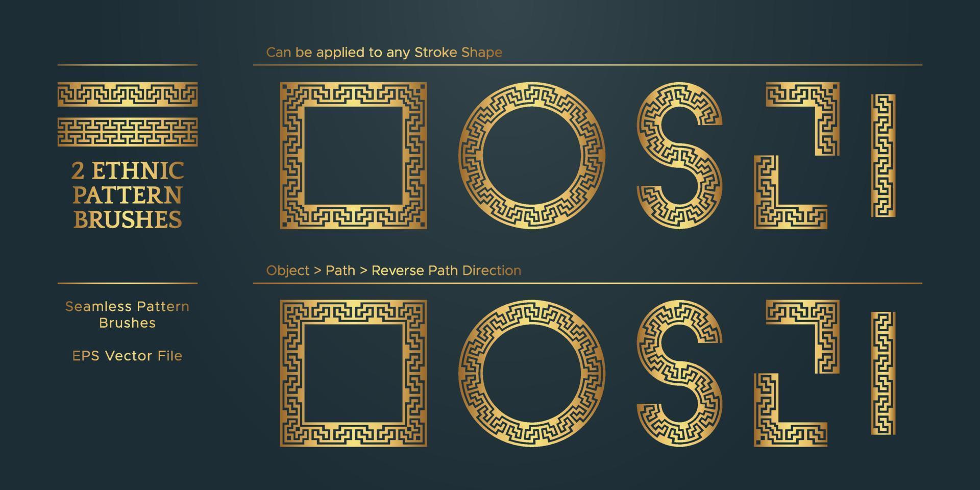 Vintage Golden Geometric Pattern Borders Frames, Traditional Ethnic Vector Border Frame Collection