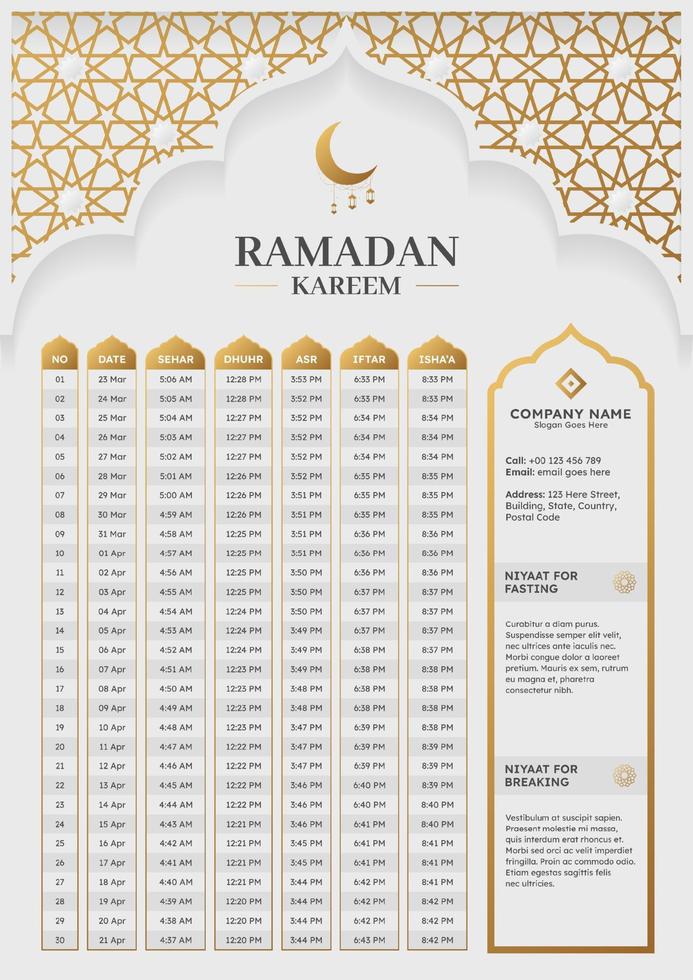 Ramadan Kareem Hijri Calendar Template Design with Crescent Moon Illustration vector