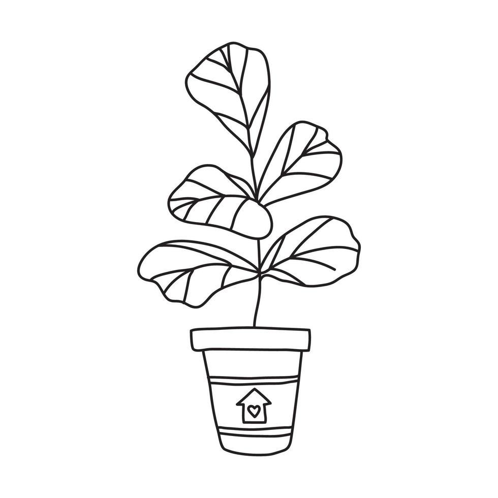 Vector stock illustration with single object, home plant, hand drawn, doodle style.