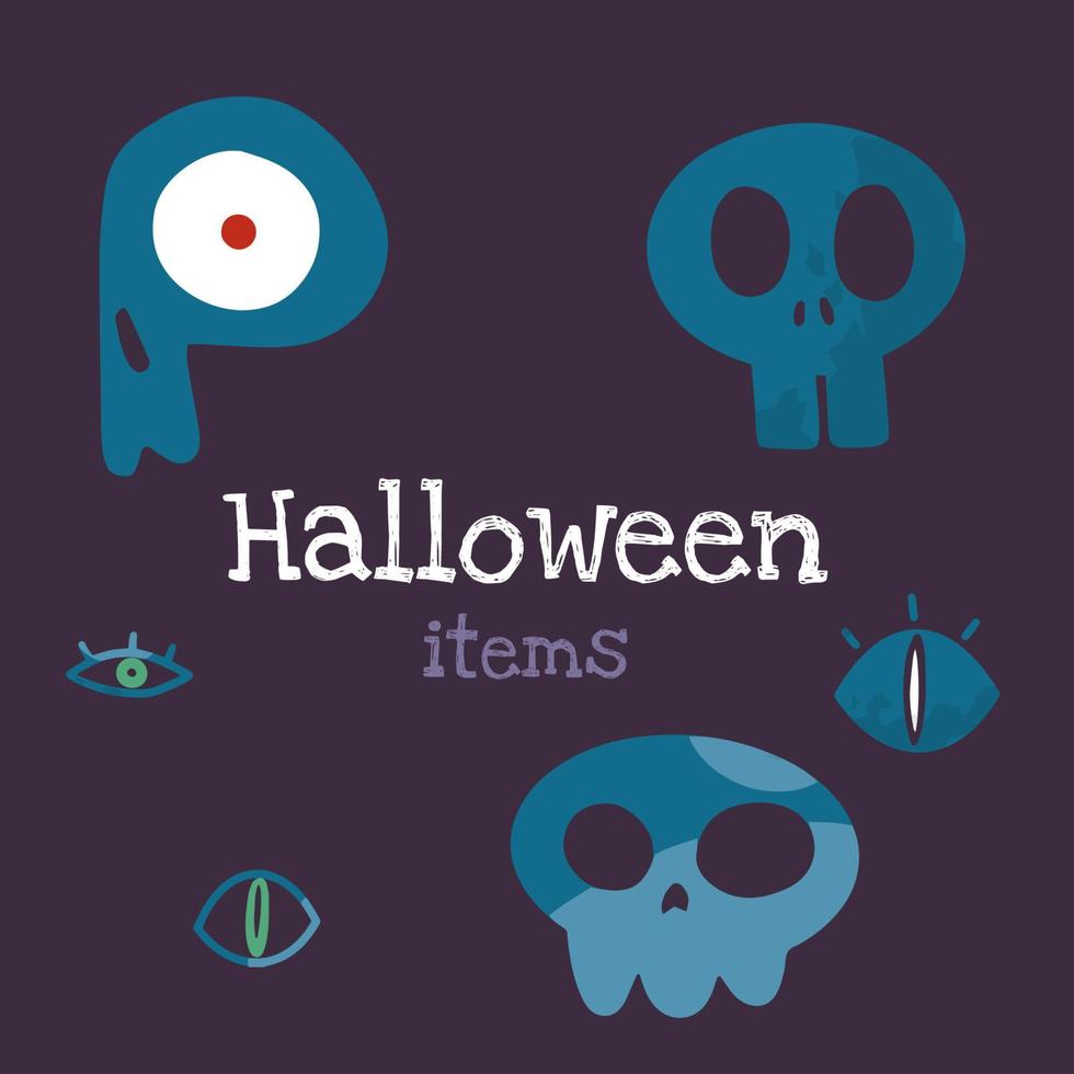 Helloween vector stock illustration with halloween stuff, skull, eyes.