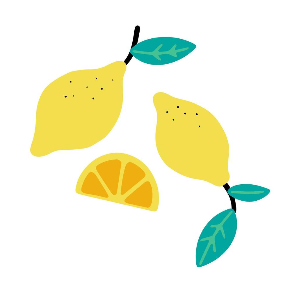 Lemons isolated on white background. Flat cartoon vector illustration