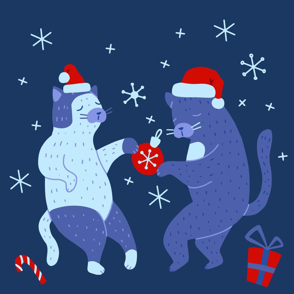 Dancing Cats isolated on  background. Christmas and New Year holiday. vector