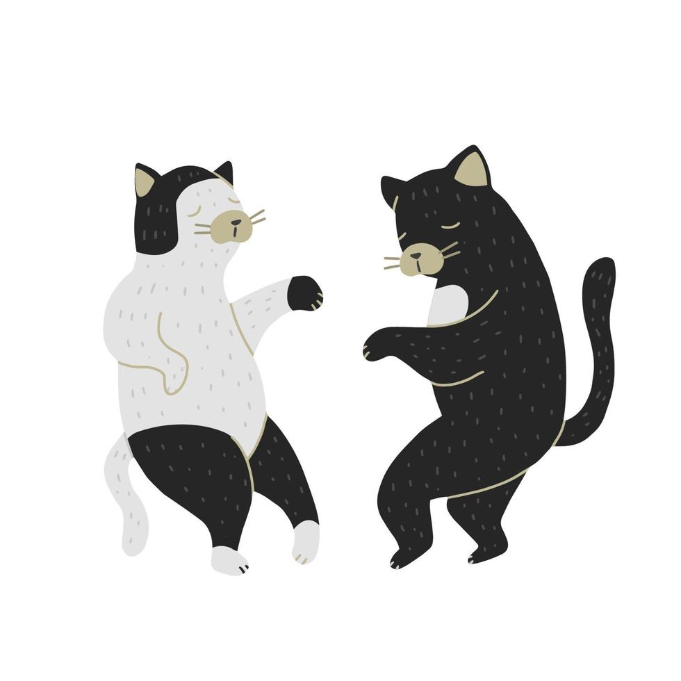 Dancing Cats isolated on white background. Couple at the party. vector