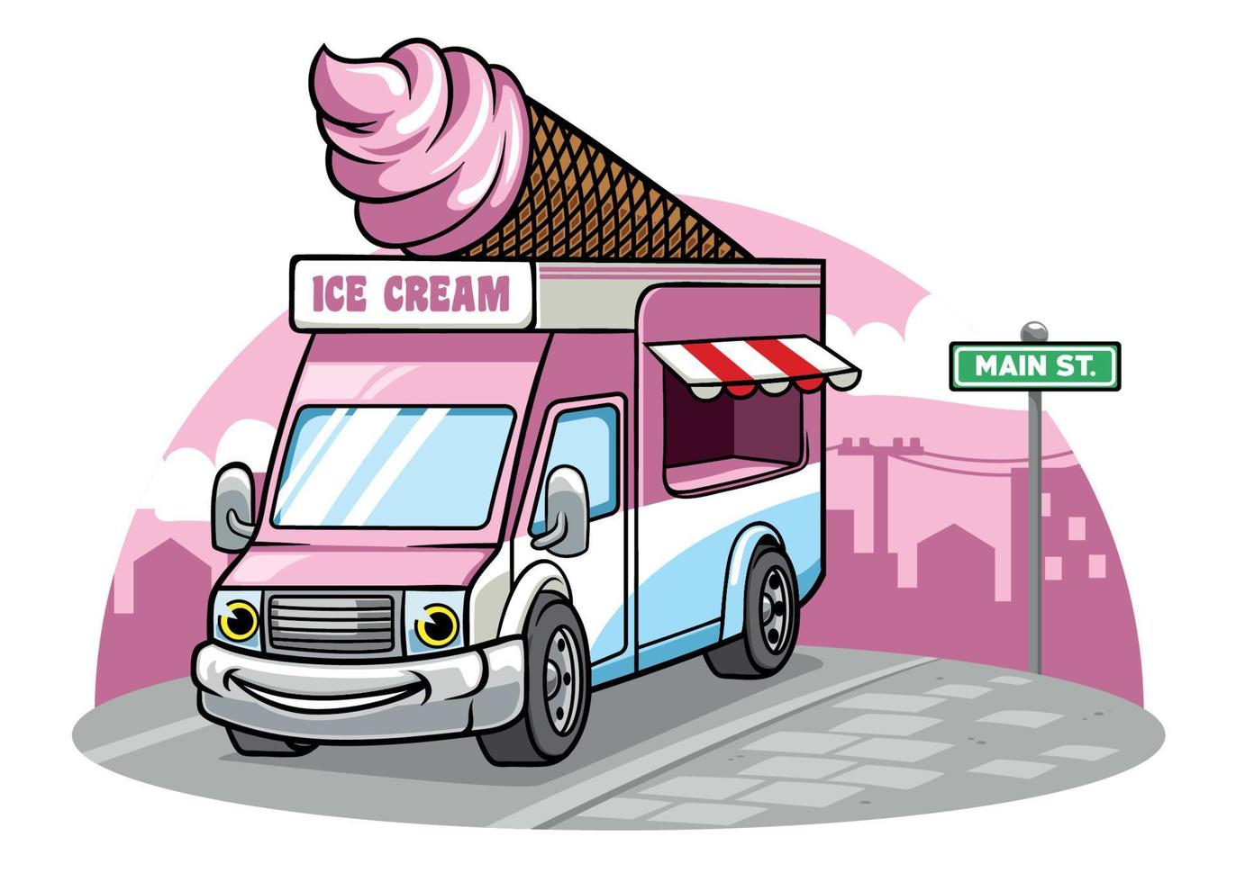 cartoon icecream van illustration vector