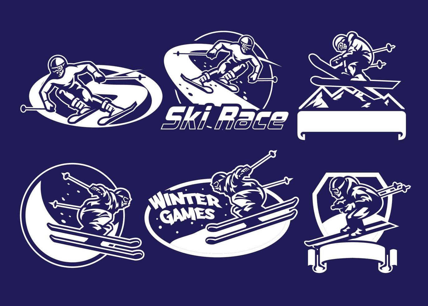 set of skiing badge collection vector