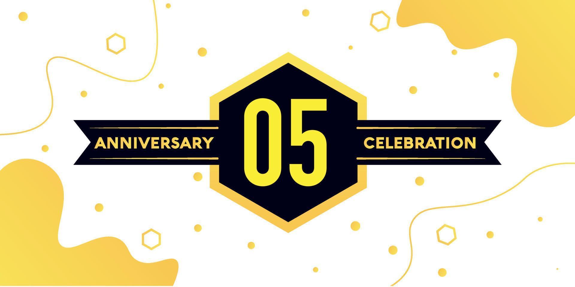 05 years anniversary logo vector design with yellow geometric shape with black and abstract design on white background template