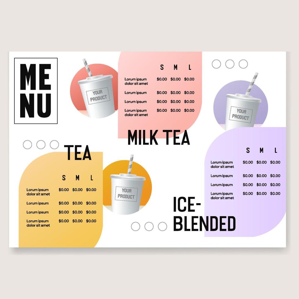 elegante Leche té menú diseño vector