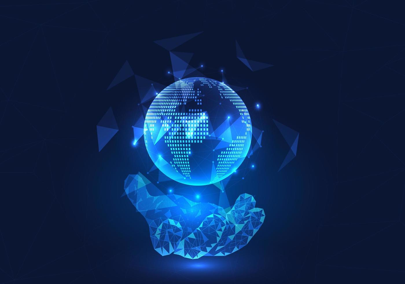 Global technology network in hand means easy access to smart technology. It is a network technology that connects information all over the world. vector