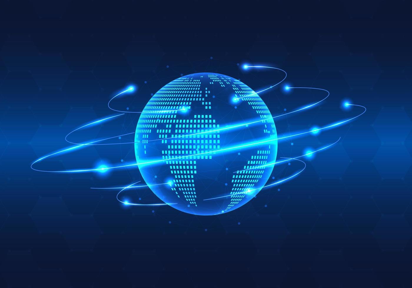 Global technology network that connects with smart technology to provide quick access to information anywhere for expanding business globally. vector