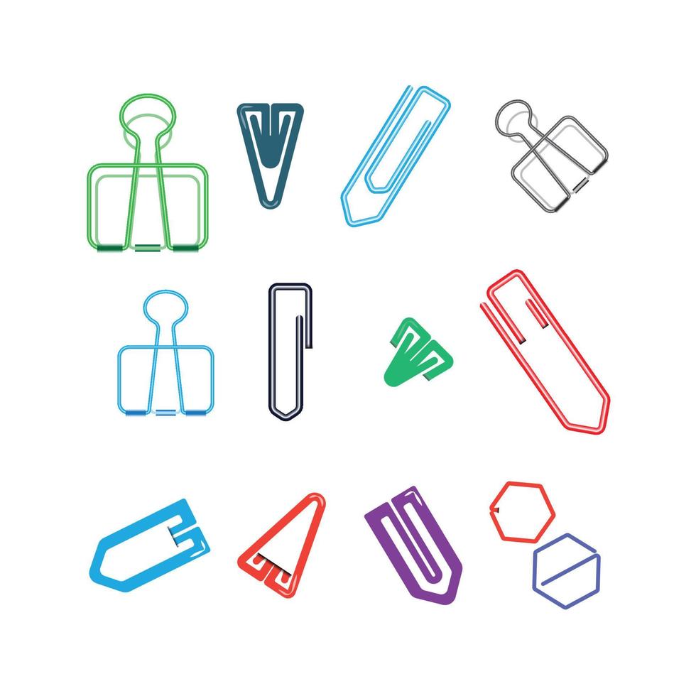 Metal paper clip, Realistic binder, paper holder office stationery isolated design and attached to page vector