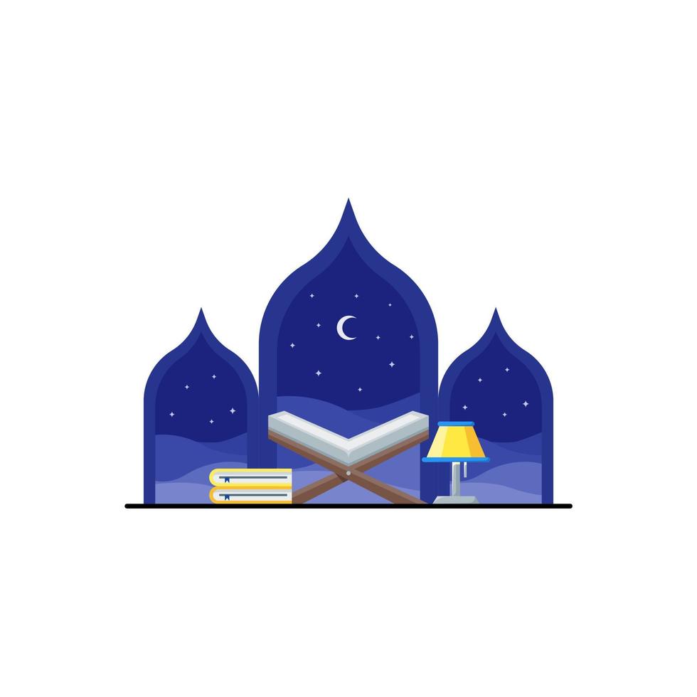 Illustration of reading the Koran and the month of Ramadan in flat style vector