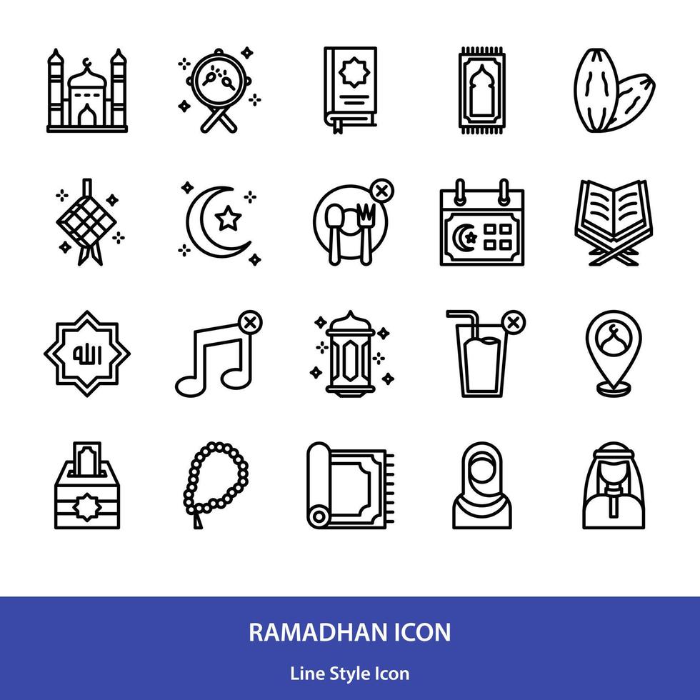 ramadhan y musulmán icono conjunto en contorno estilo vector