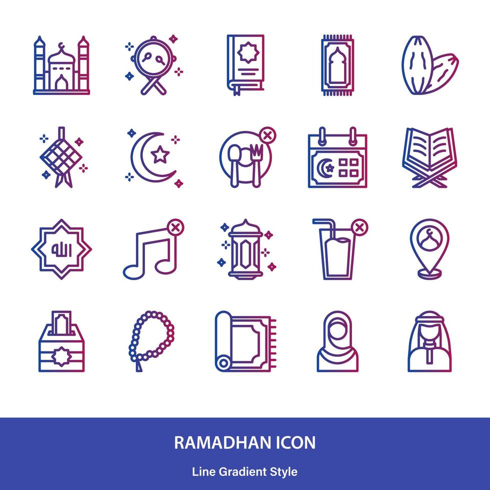 Ramadhan and muslim icon in lineal gradient style vector design