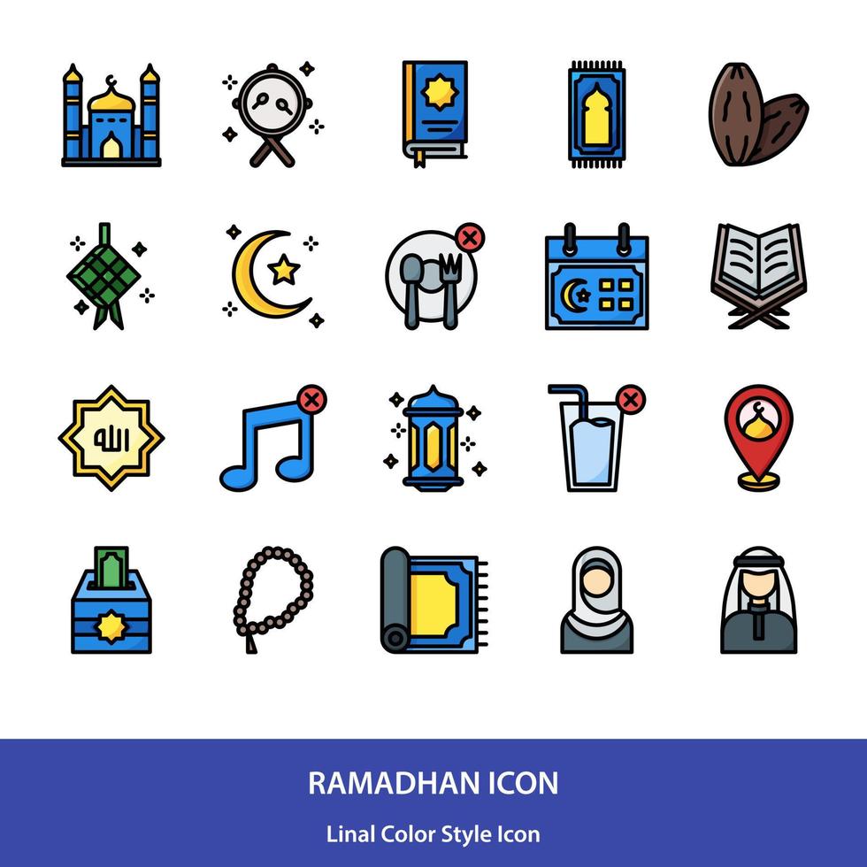 ramadhan y musulmán icono conjunto en lineal colores estilo vector