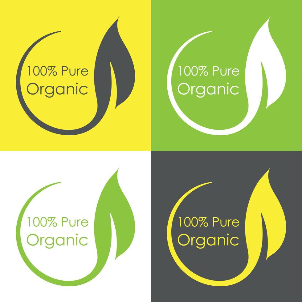 100 por ciento puro orgánico logo icono natural icono puro hoja sello hoja redondeado sello vector