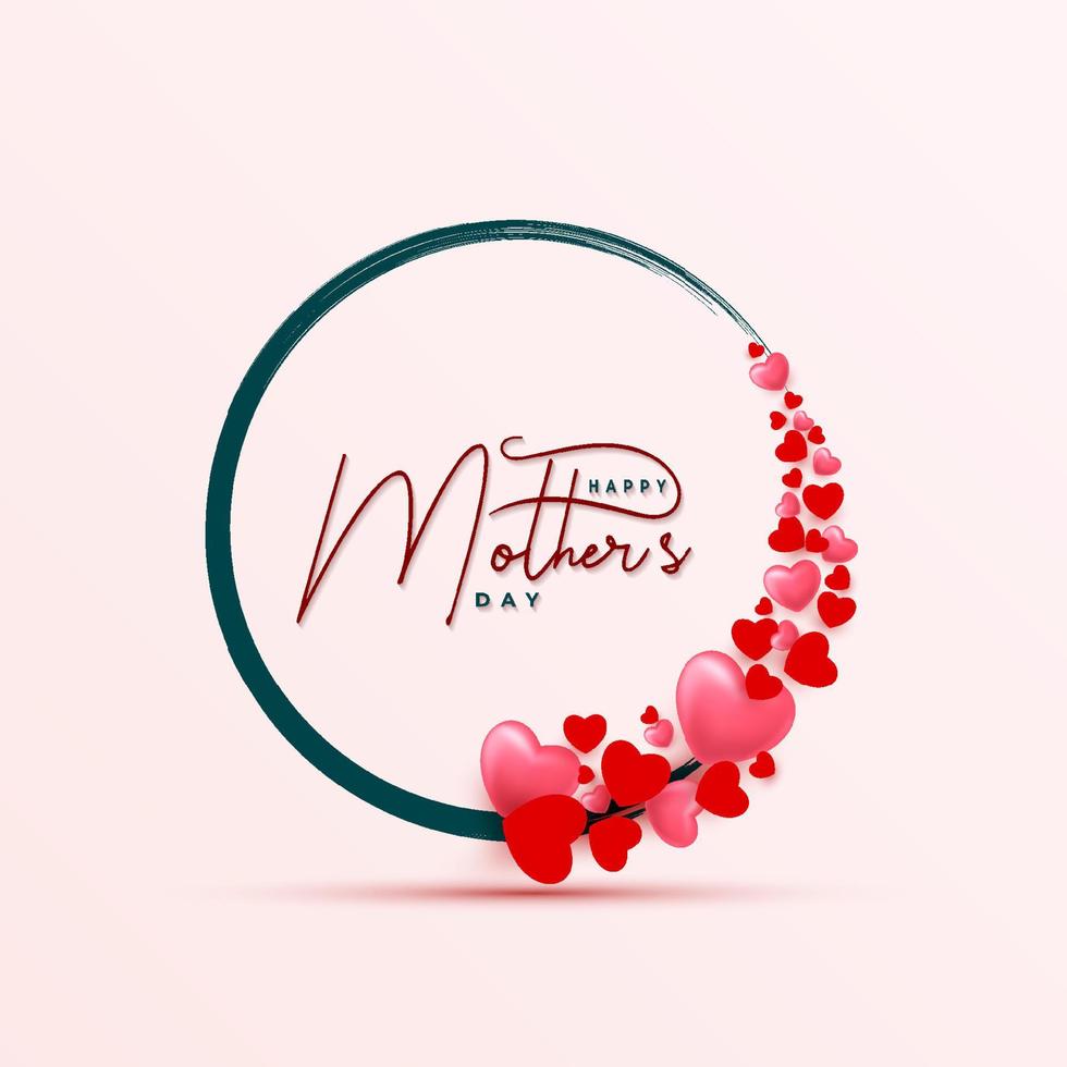 Mothers day greeting card design with brash stroke and hearts vector