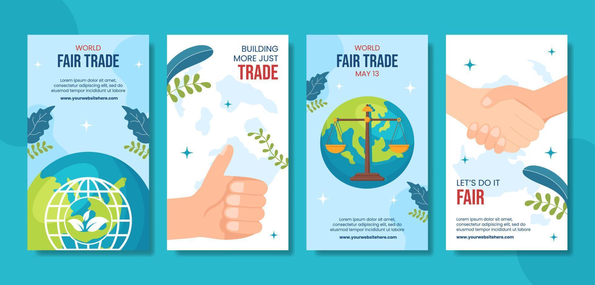 World Fair Trade Day Social Media Stories Flat Cartoon Hand Drawn Templates Illustration vector