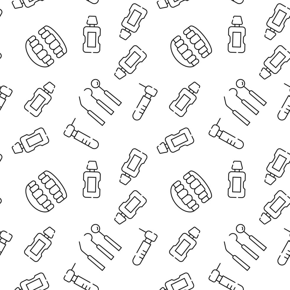 Mouthwash, Dentist Tools, Teeth Vector Seamless Patterns Made of Icons