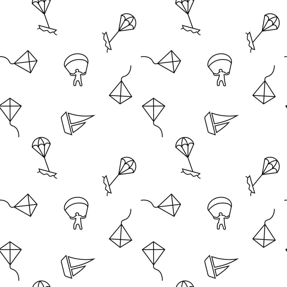 Seamless monochrome repeating pattern of paragliding, kite, sailing vector