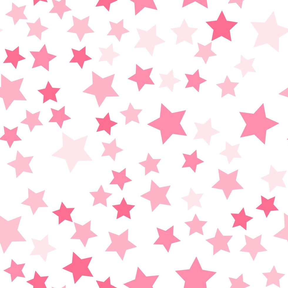 Seamless repeating pattern of big and small pink stars on white background for fabric, textile, papers and other various surfaces vector