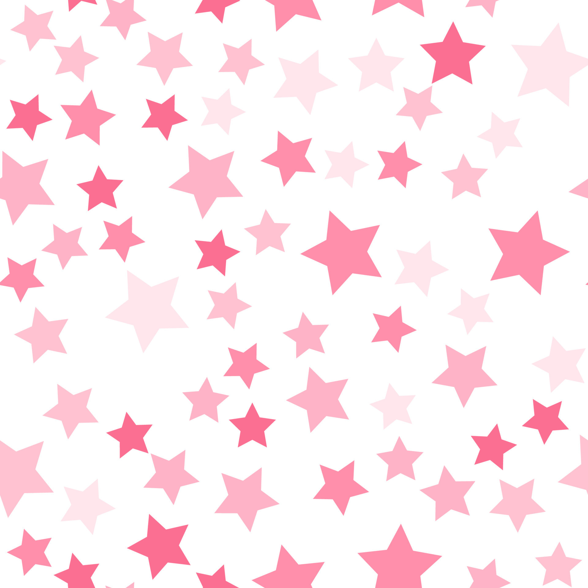 Seamless repeating pattern of big and small pink stars on white