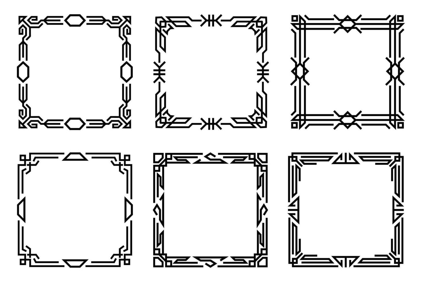 Abstract square ornate frames. Collection of ornate square black line art borders vector