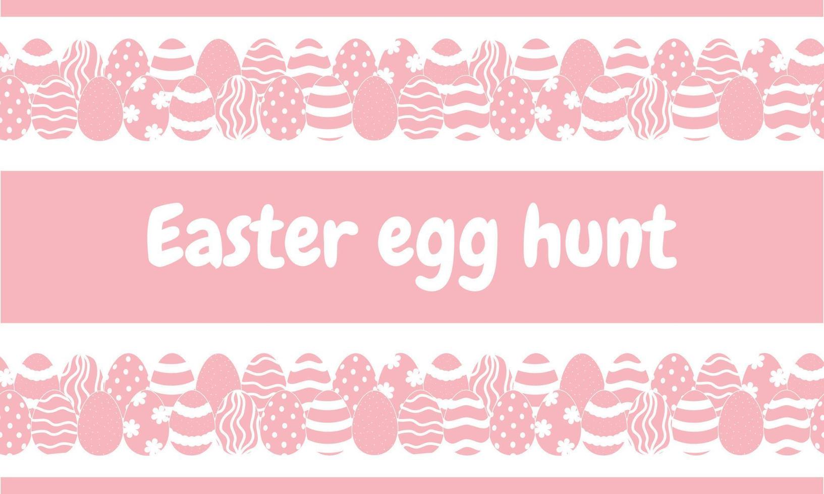 Vector illustration. Easter egg hunt banner design. Pink background, Easter eggs.