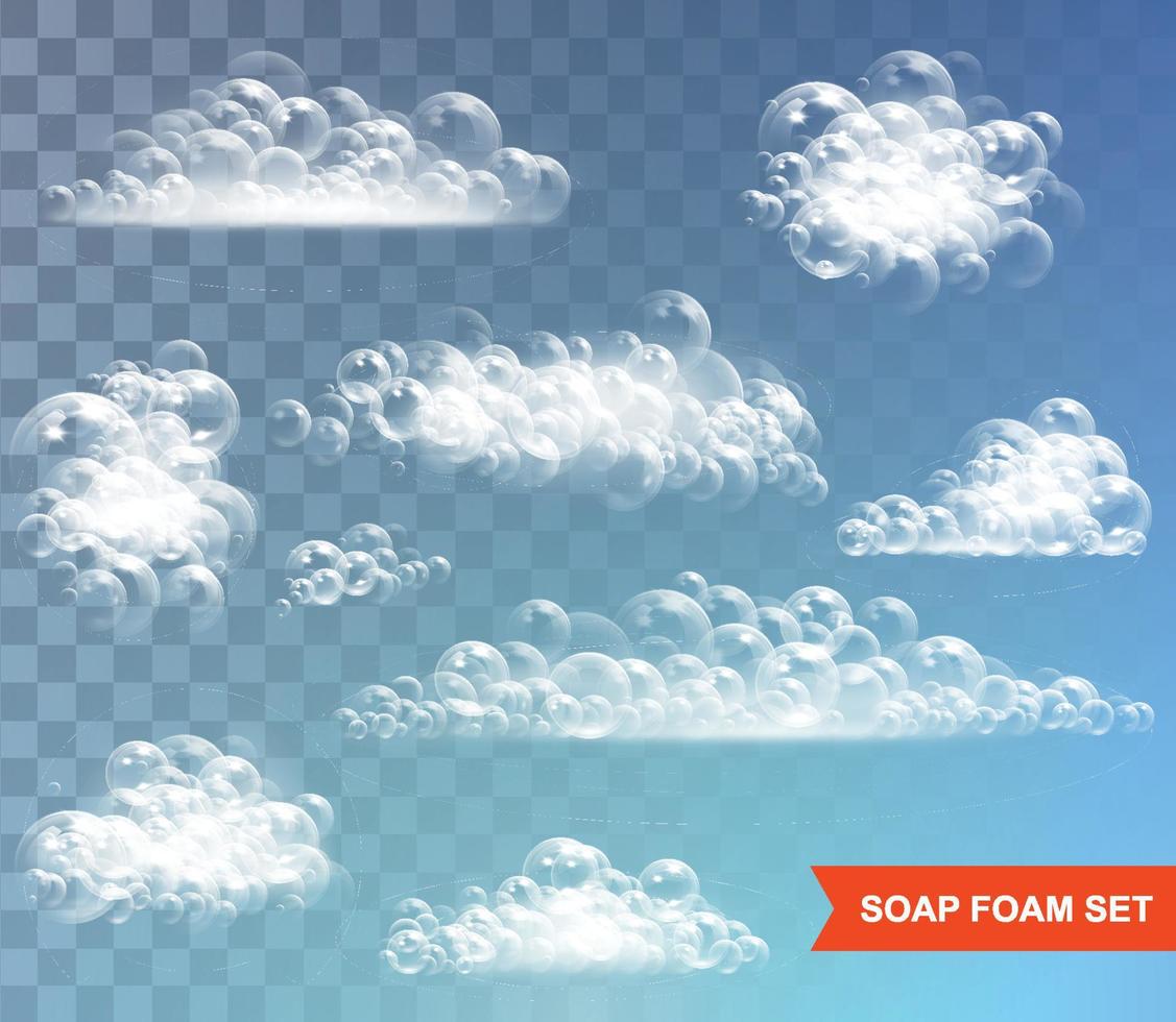 Soap foam with bubbles isolated vector illustration