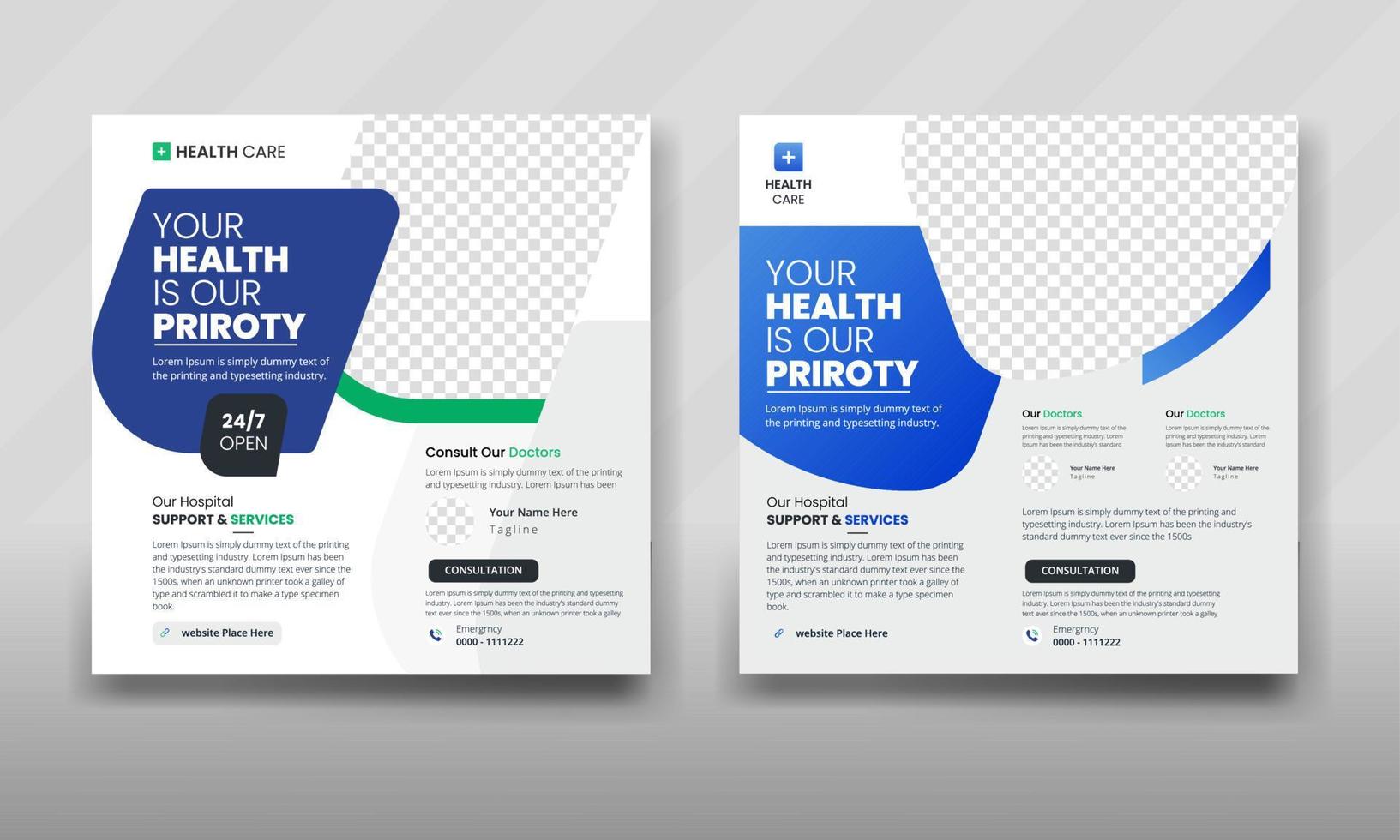 Medical social media post template with hospital square banner design pro download vector