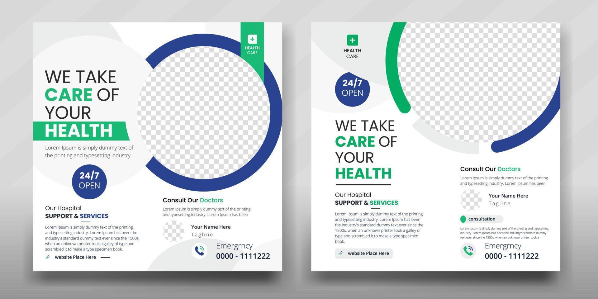 Medical social media post template with Healthcare  square web banner design pro download vector