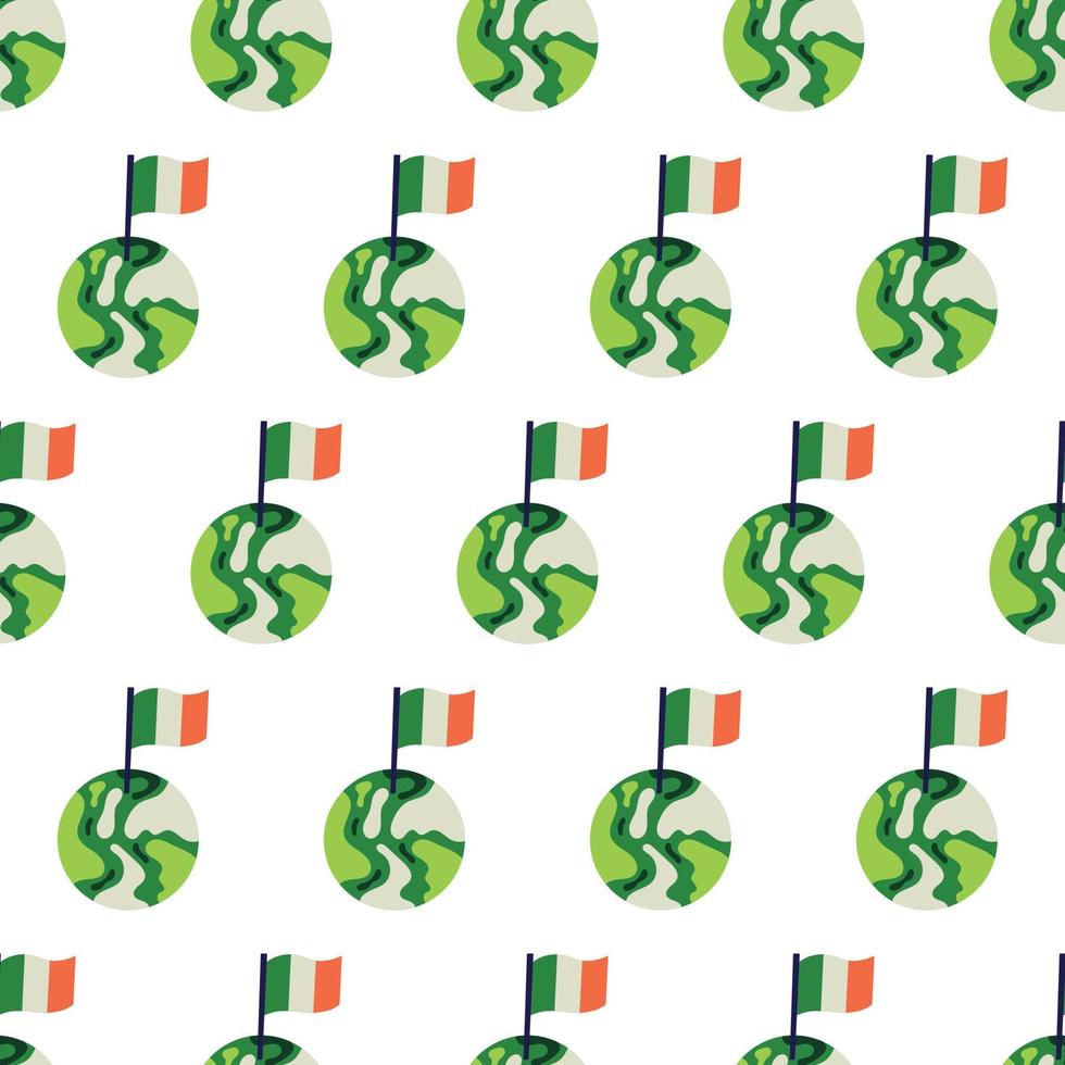 Saint Patrick's Day vector seamless pattern with green earth ireland flag