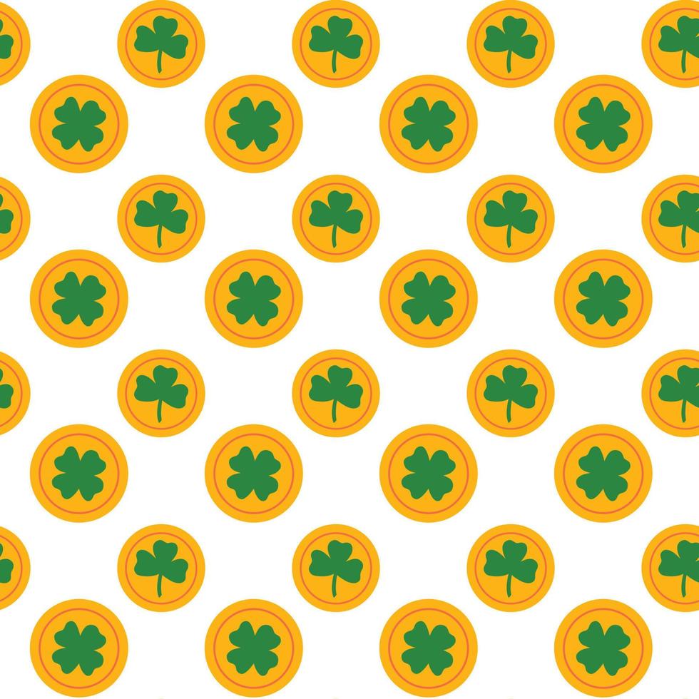 Saint Patrick's Day vector seamless pattern with golden coins clover