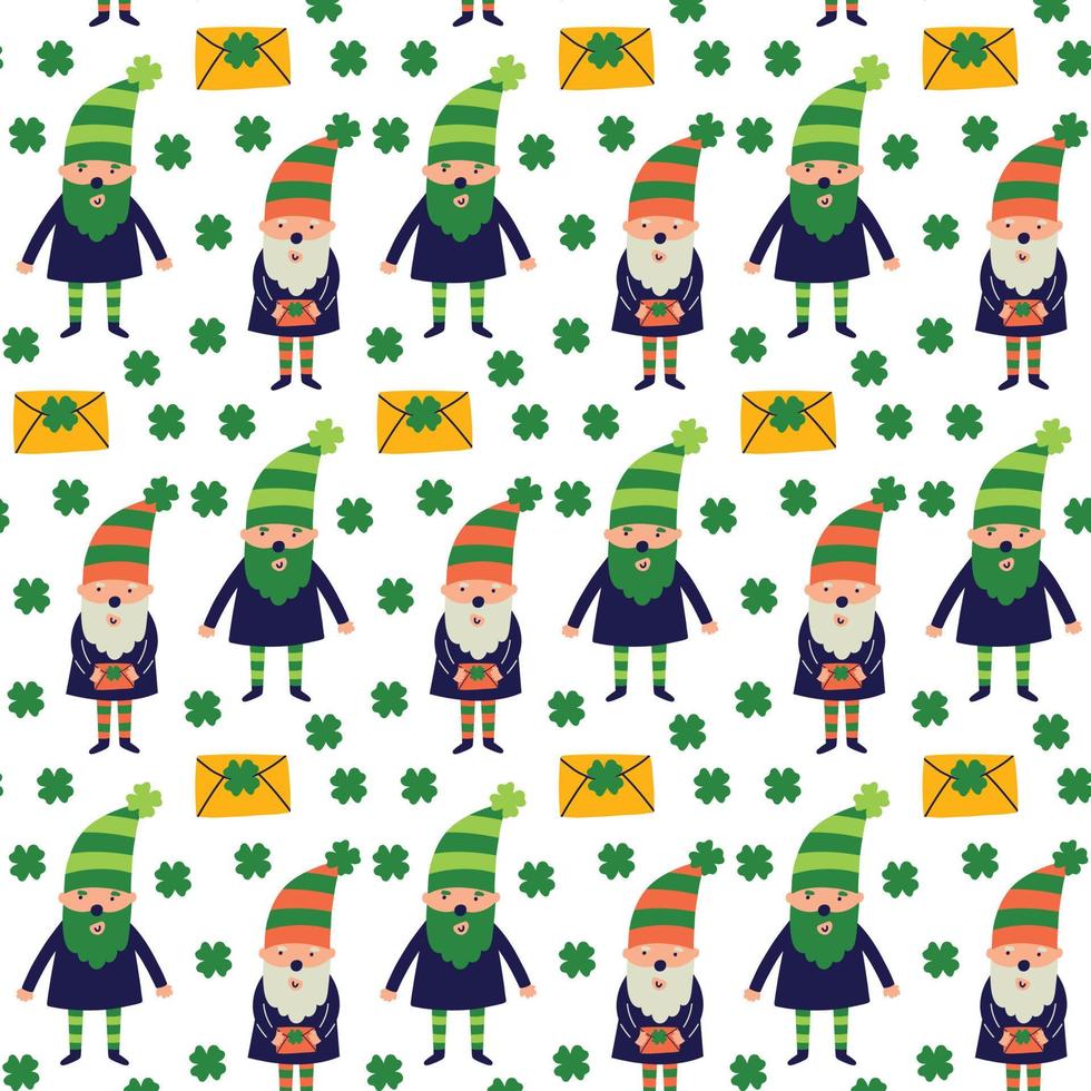 Saint Patrick's Day vector seamless pattern with  gnome lerechaun