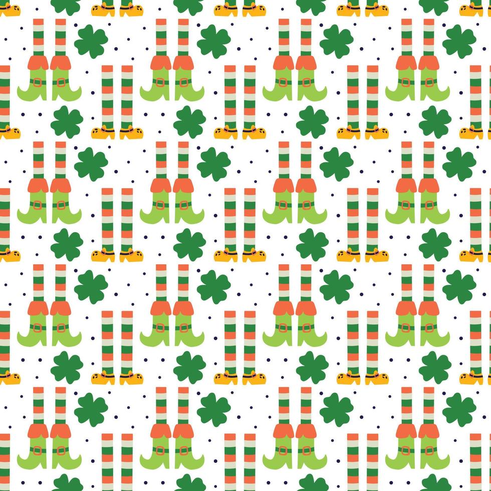 Saint Patrick's Day vector seamless pattern with  leprechaun shoe legs clover