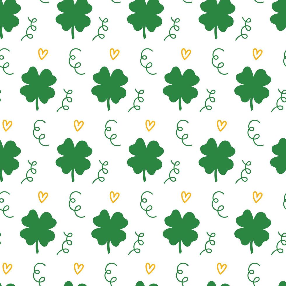 Saint Patrick's Day vector seamless pattern with green clover heart
