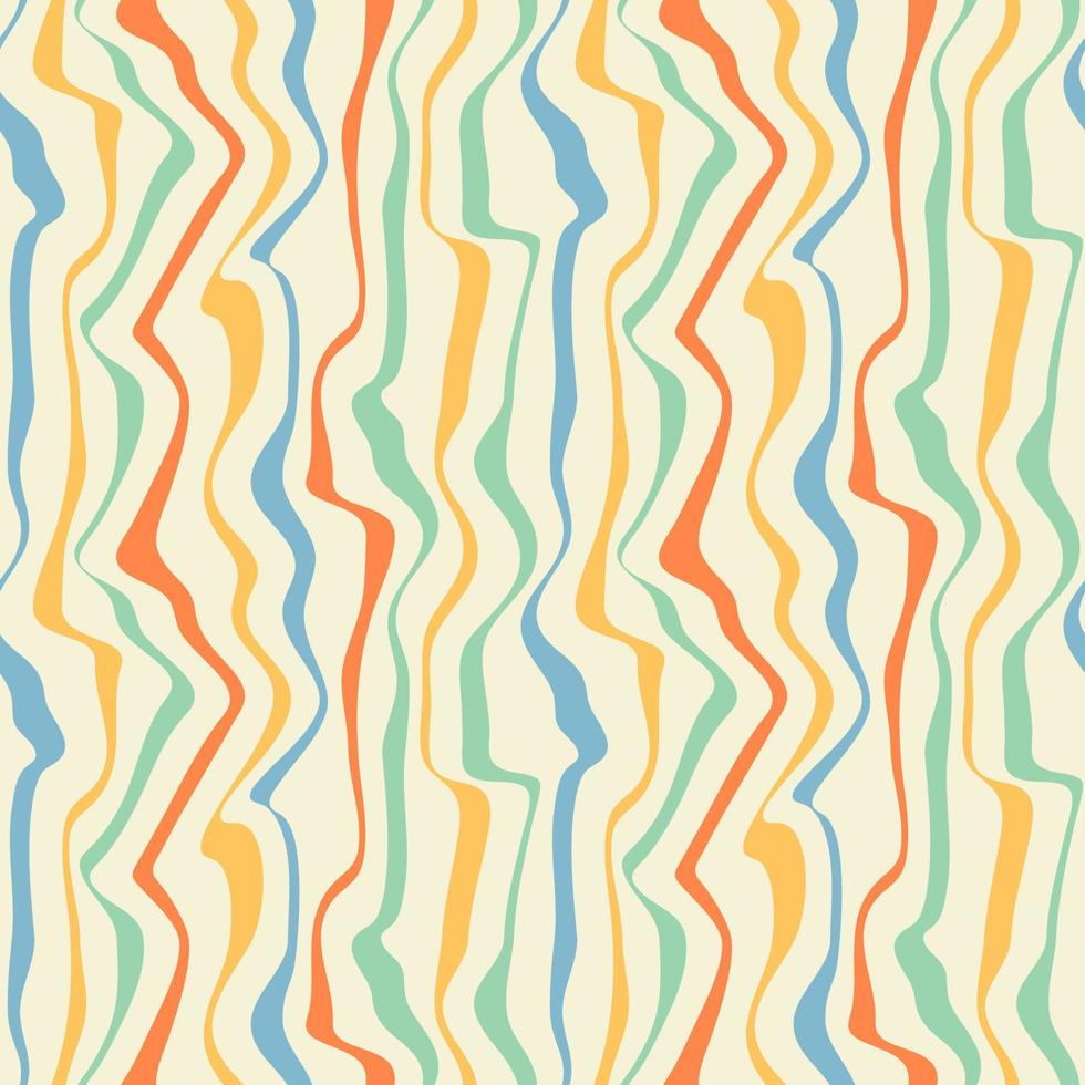 Distorted lines psychedelic seamless pattern. Retro 70s 90s 00s style texture. Groovy colorful waves background for textile, paper, poster. Abstract wavy template. Vector illustration.