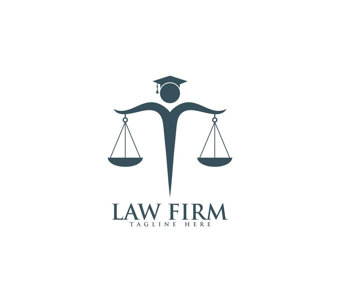Lawyer legal law firm logo with scale icon and judge on white background vector illustration.