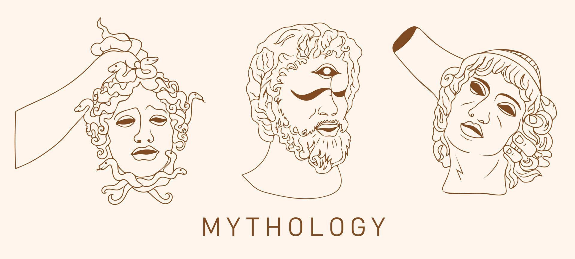 mitología. griego antiguo escultura colección vector