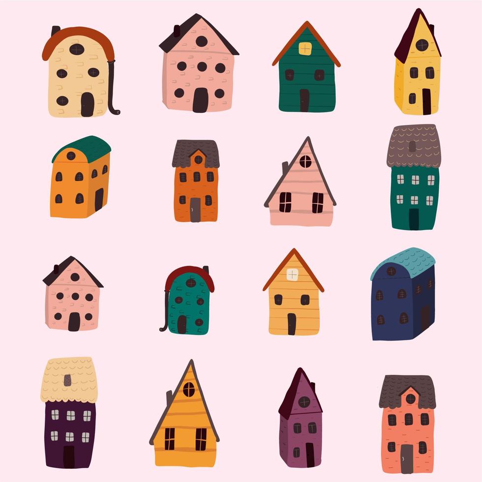 Big set of different hand drawn houses vector