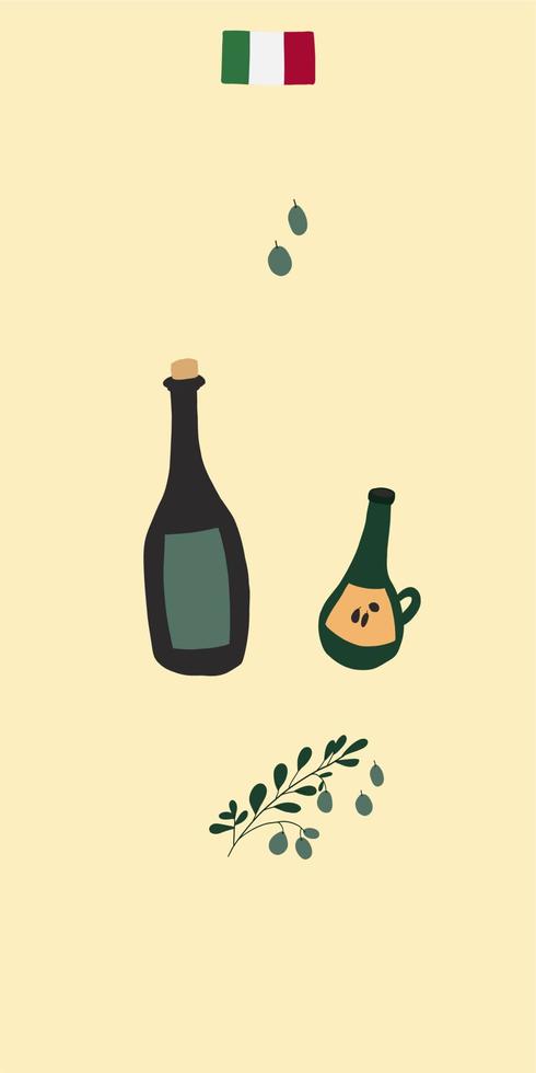 Italian olive oil set hand drawn retro style vector