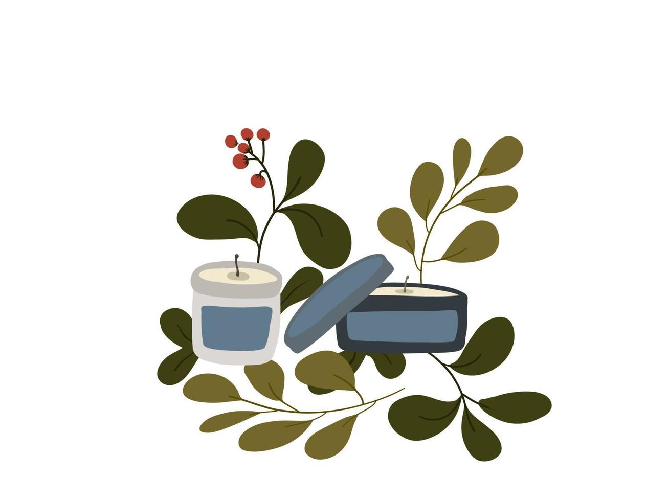 Candle set with Christmas branches vector